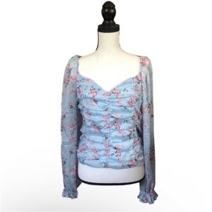 Wild Jasmine Blue Floral Long Sleeve Top Boho Fairycore Milkmaid Cottagecore 3XL